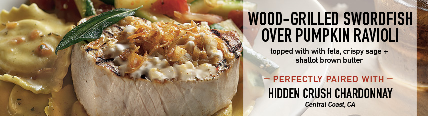 Wood-Grilled Swordfish over Pumpkin Ravioli
