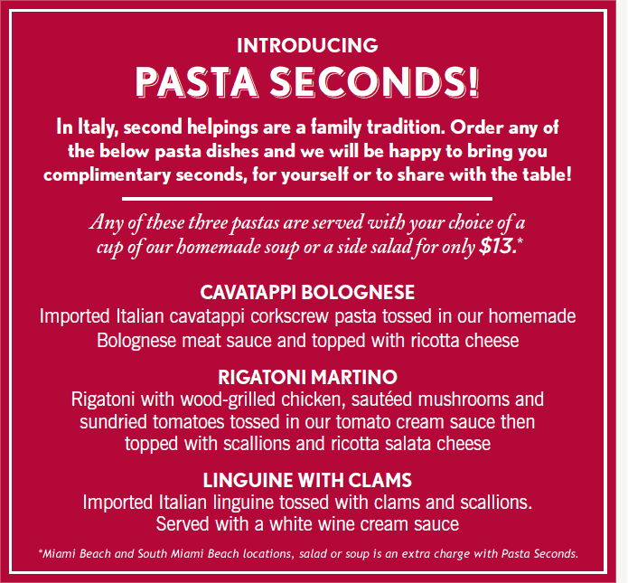Pasta Seconds Menu