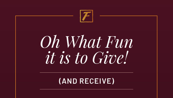 Fleming's logo - Oh What Fun it is to Give! (And Receive)