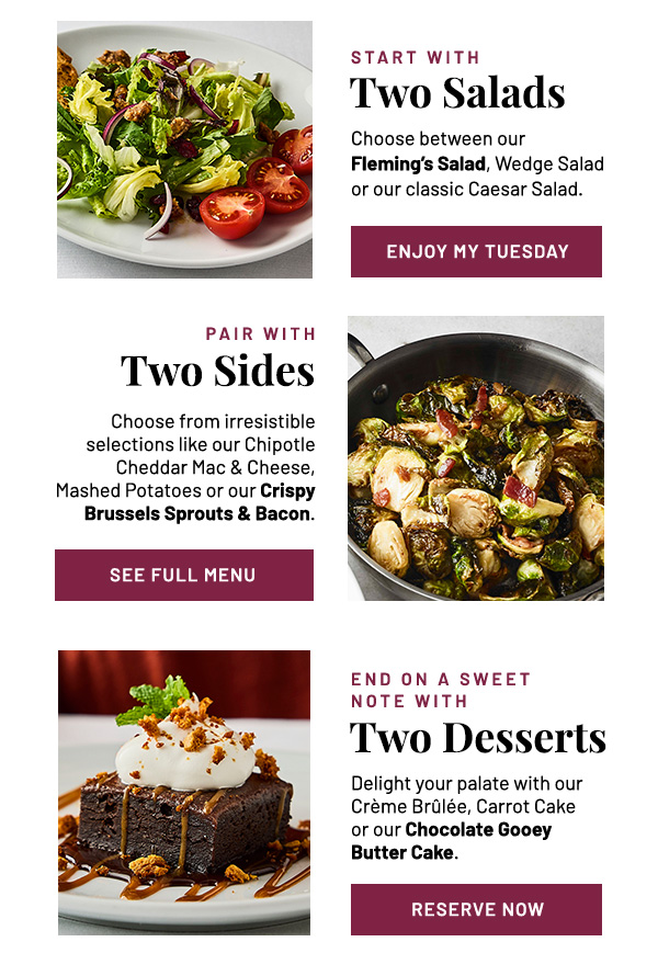 Fleming's Salads, Sides, and Desserts
