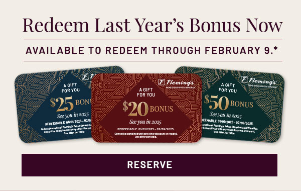 Redeem Last Year's Bonus Now. AVAILABLE TO REDEEM THROUGH FEBRUARY 9.*