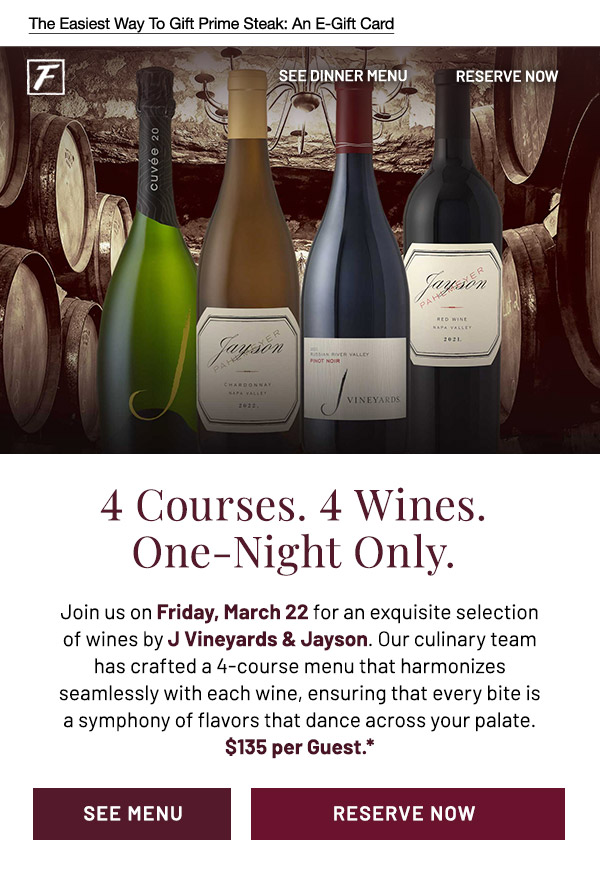 4 Courses 4 Wines One Night Only