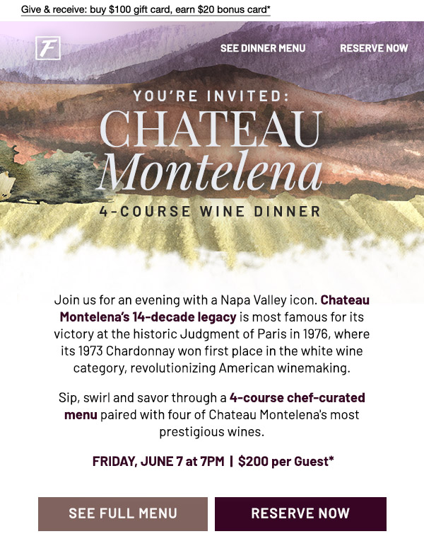 You're Invited: Chateau Montelena 4-Course Wine Dinnfer