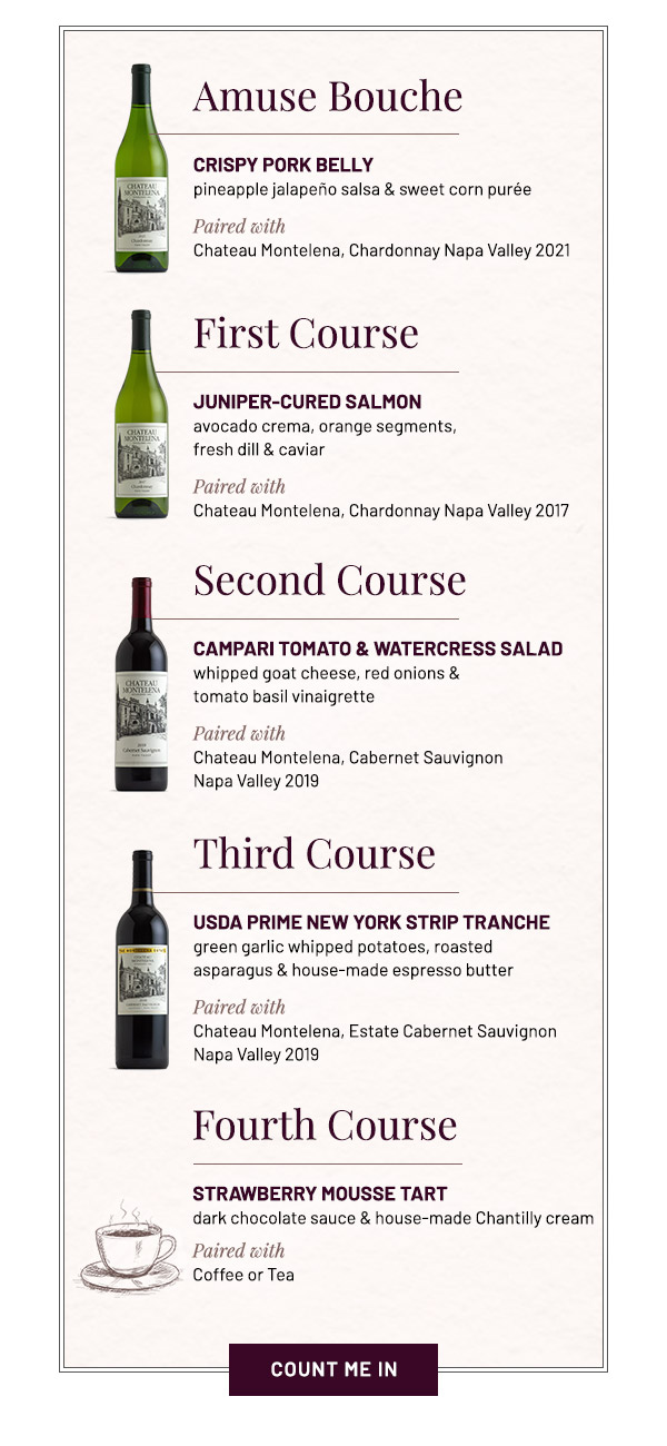 Amuse Bouche, First, Second, Third, and Fourth Course