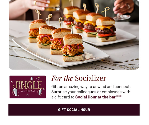 For the Socializer. Gift an amazing way to unwind and connect. Surprise your colleagues or employees with a gift card to Social Hour at the bar.***