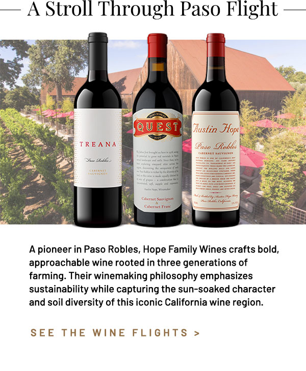 A pioneer in Paso Robles, Hope Family Wines crafts bold, approachable wine rooted in three generations of farming. Their winemaking philosophy emphasizes sustainability while capturing the sun-soaked character and soil diversity of this iconic California wine region.