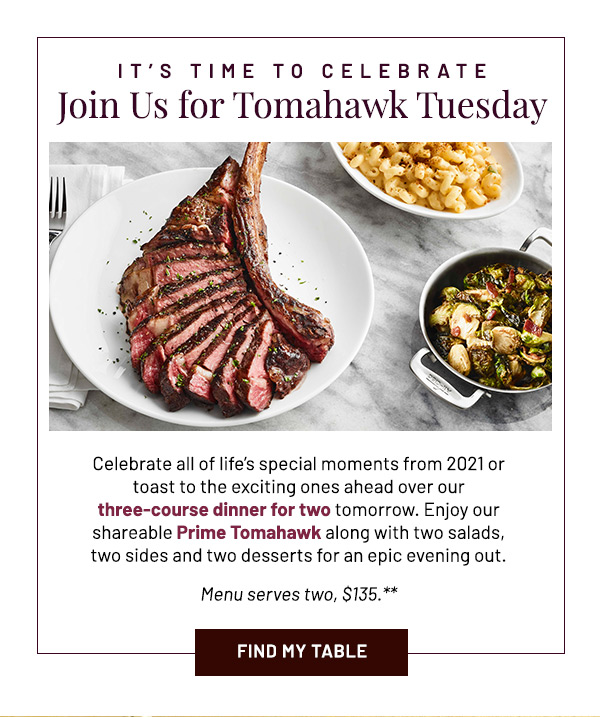 It's Time to Celebrate. Join Us For Tomahawk Tuesday.